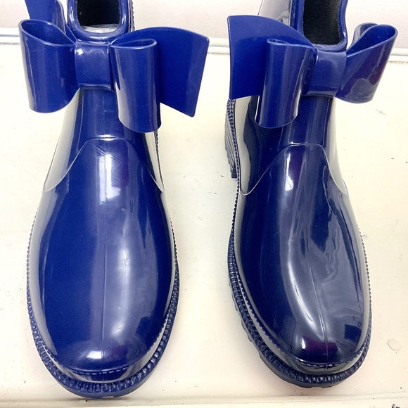 NRUDPQV Blue Waterproof Bow Rubber Rain Winter Snow Ankle Boots  size 6.5 - Picture 5 of 16